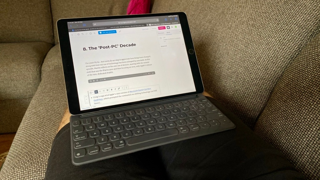 iPad Pro 10.5-inch with Smart Keyboard, showing WordPress in Safari