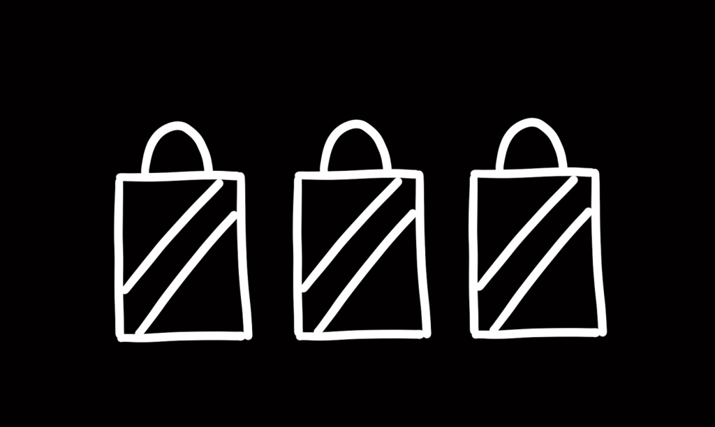 Three illustrated shopping bags